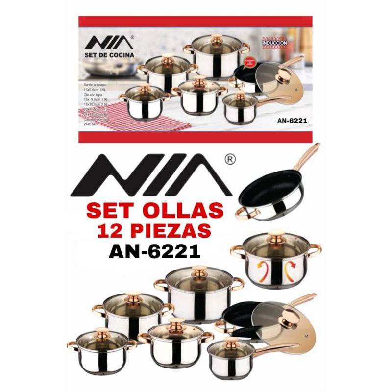 NIA - Kit Ollas Y Sartenes 21 Pzs Inducción Acero Inoxidable