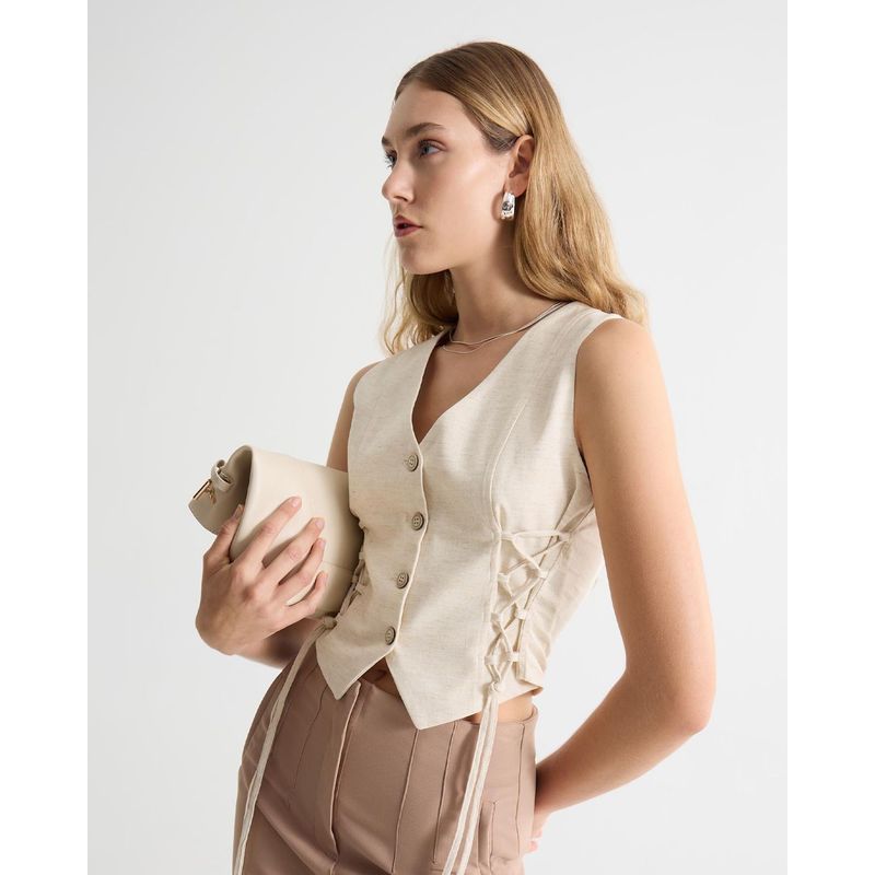SEVEN SEVEN - Chaleco Para Mujer Plano Color Crema Marca Seven Seven #28250138
