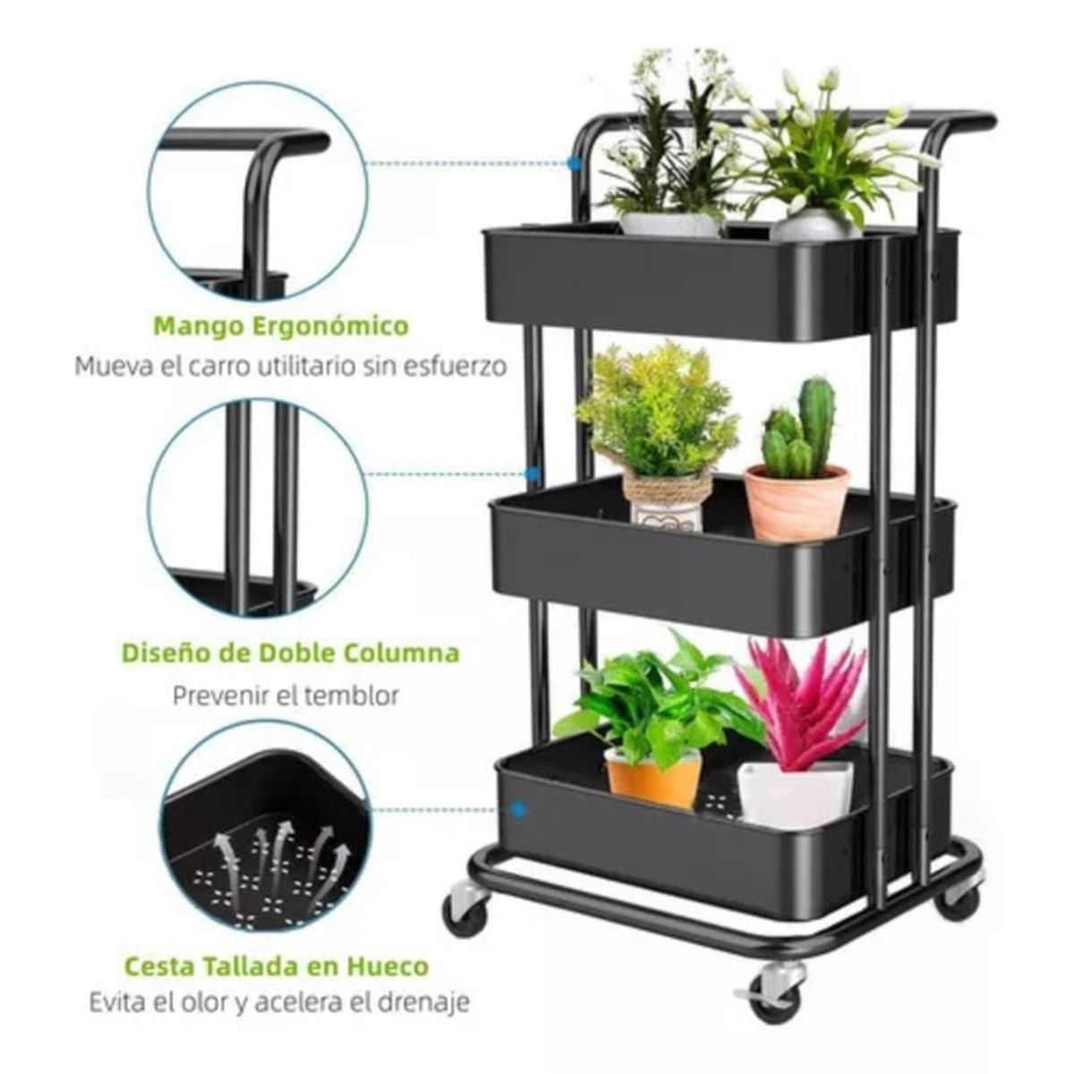 CLEAR - Carrito Organizador Multiusos 3 Niveles