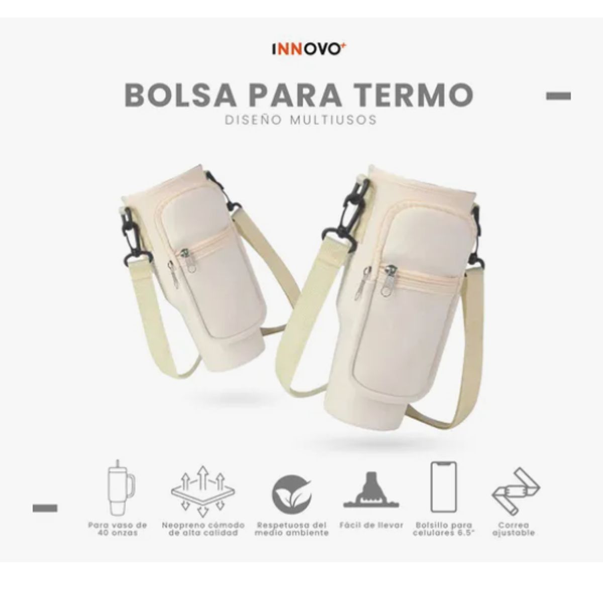 INNOVA - Funda Porta Termo Compatible Stanley Con Compartimientos Beige