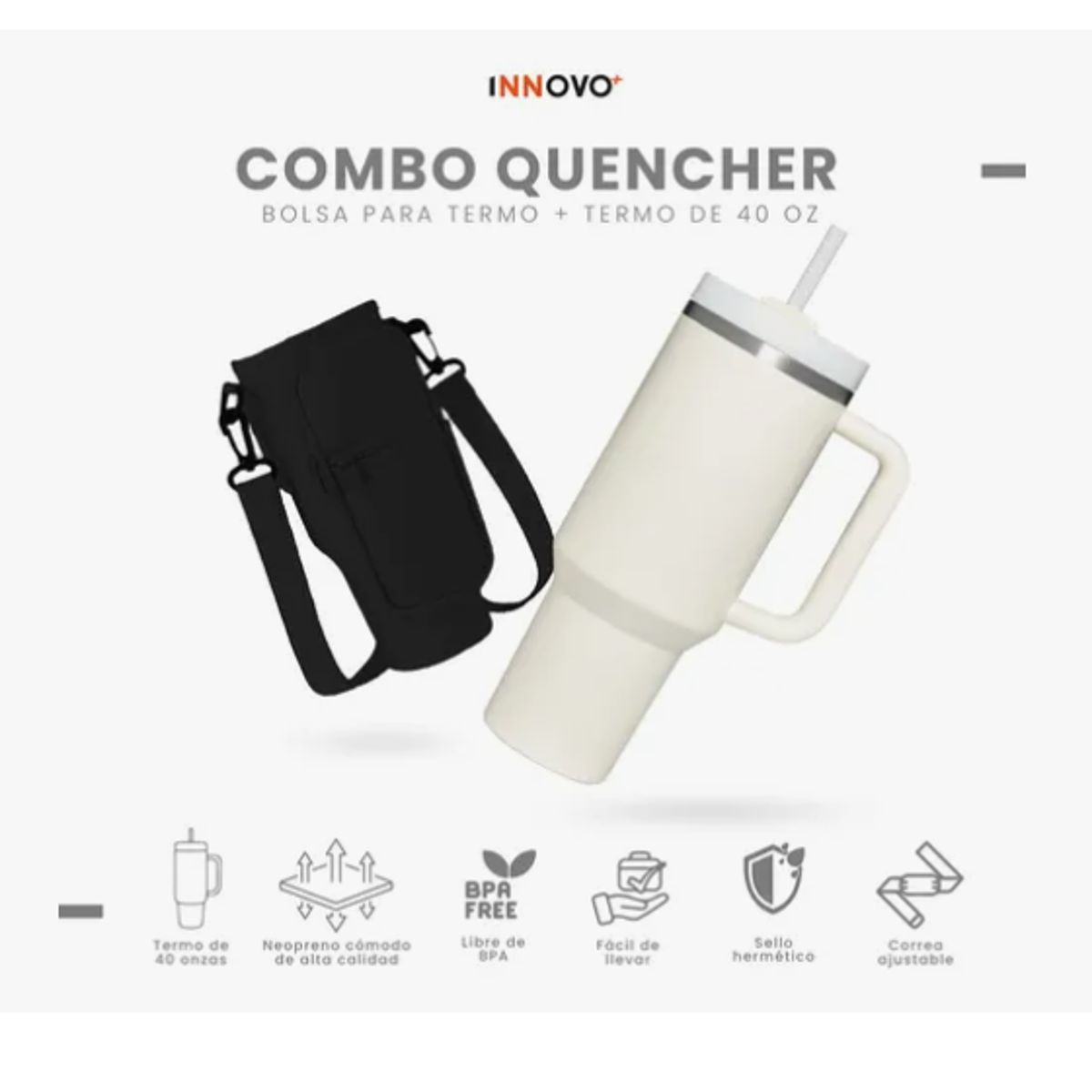 INNOVA - Termo Acero Inoxidable 40oz Con Funda Porta Termo Correa Ajustable
