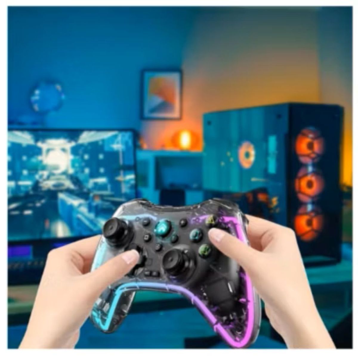 GENERICO - Control Inalambrico Gamepad Transparente Rgb Joystick Lh-3