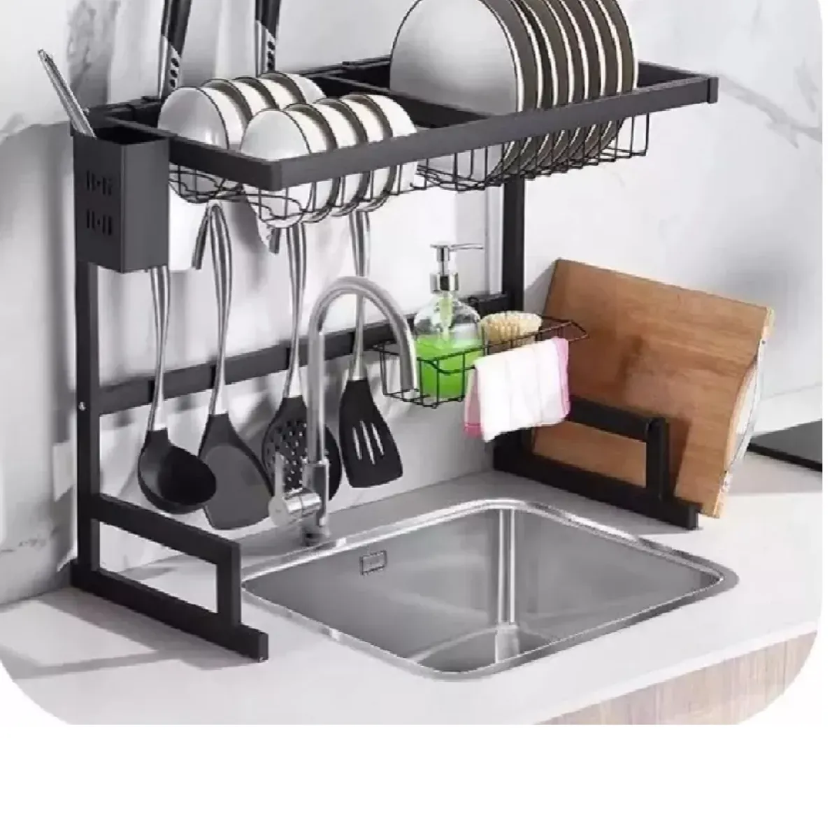 SKY - Seca plato acero inoxidable 66cm escurridor vajilla 2 pisos