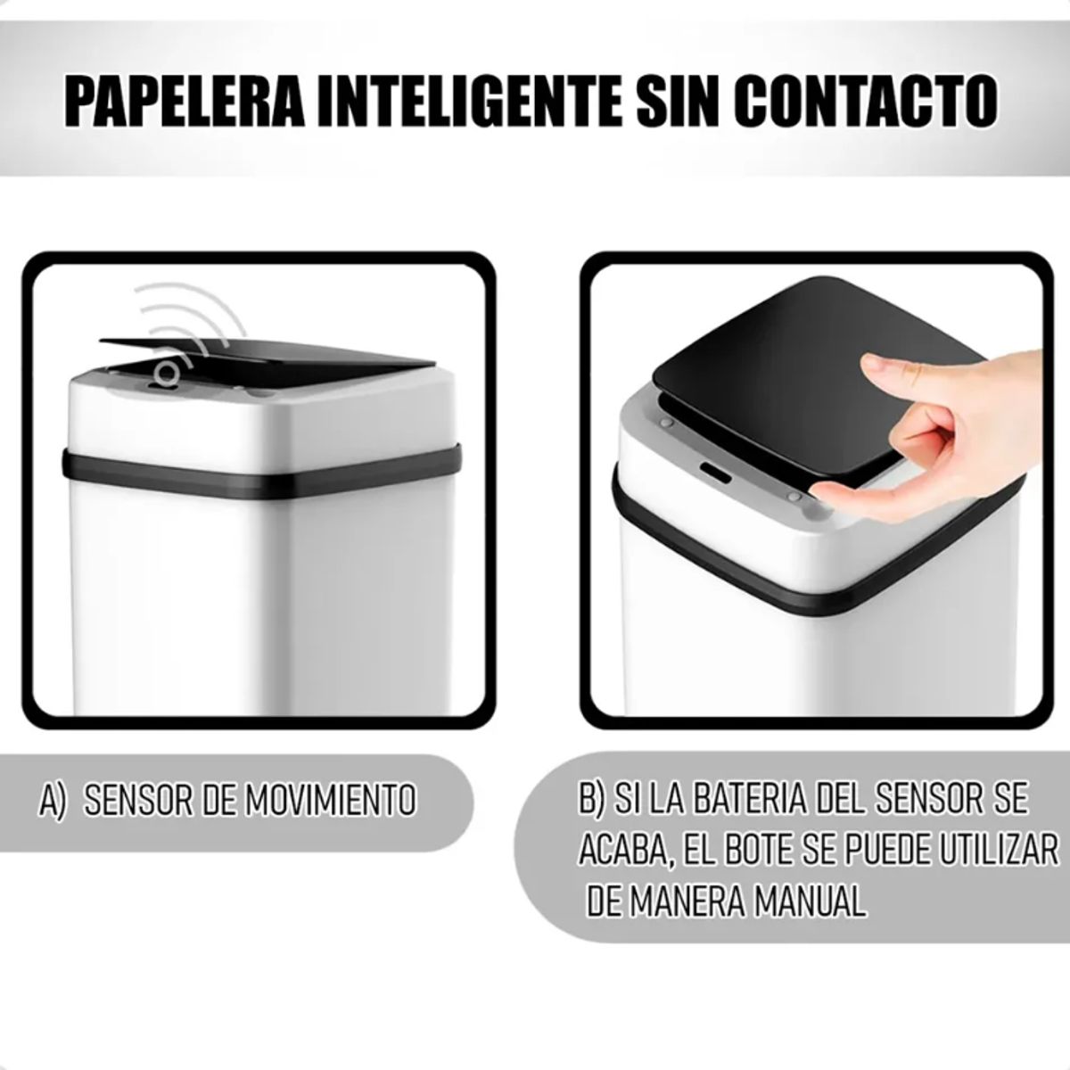 GENERICO - Papelera Inteligente Con Sensor Automático COLR BLANCO