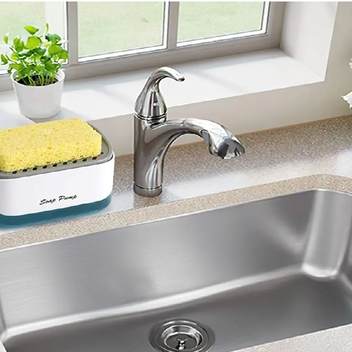 SKY - Dispensador De Jabon Liquido Lavaplatos Con Esponja Soporte