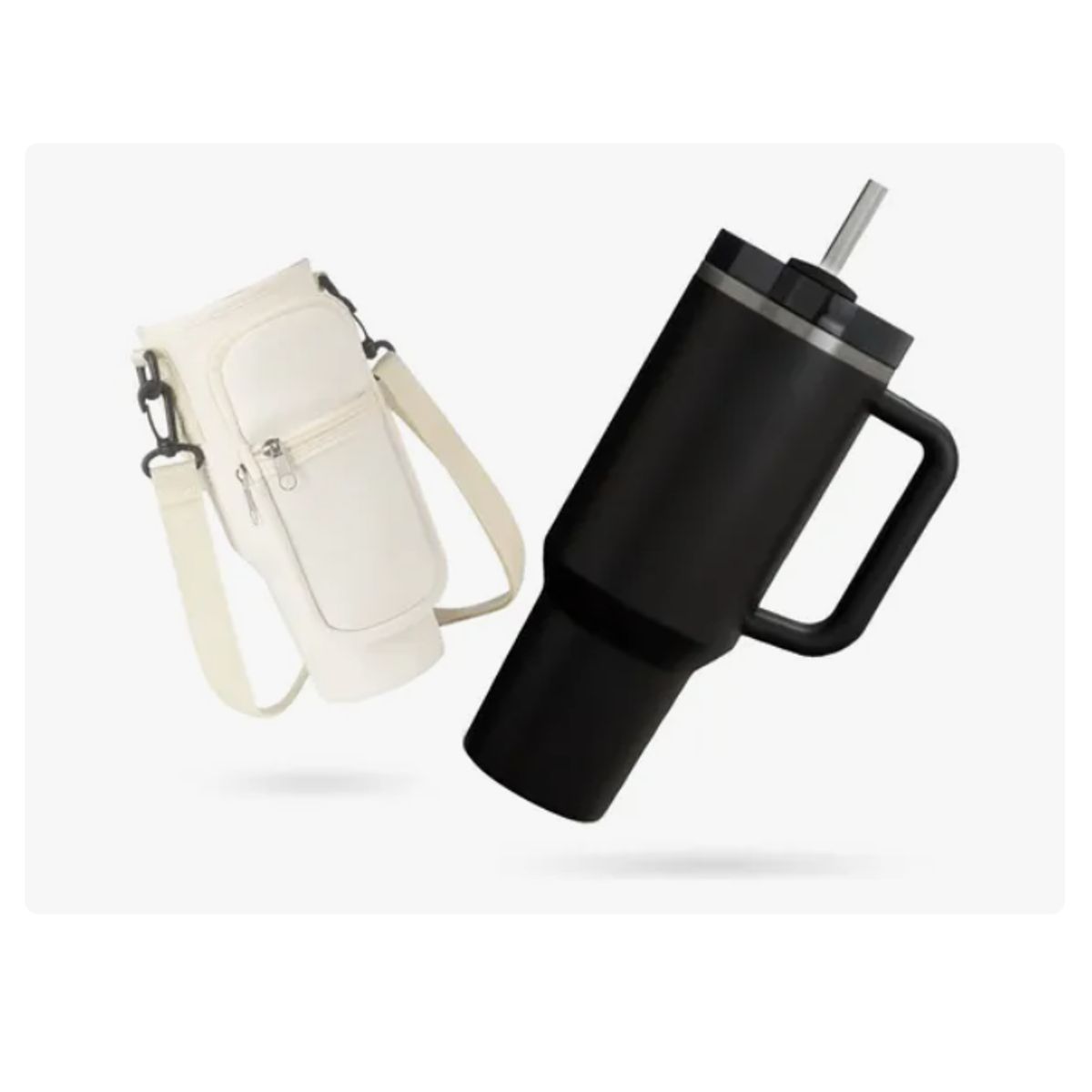 INNOVA - Termo Acero Inoxidable 40oz Con Funda Porta Termo Ajustable BlackWhite