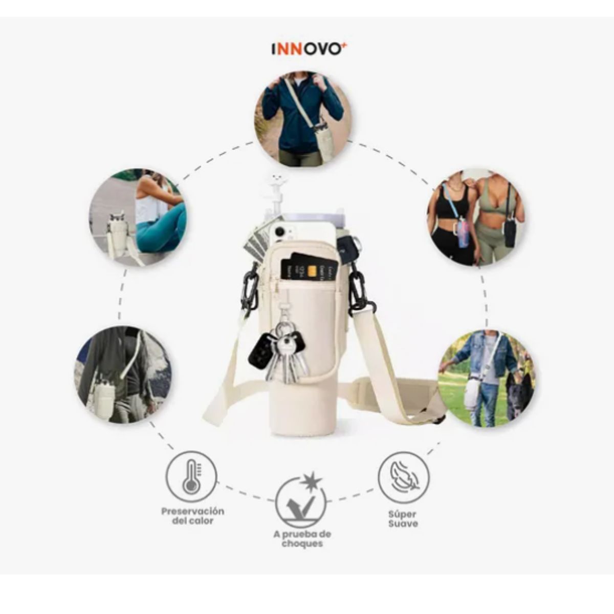 INNOVA - Termo Acero Inoxidable 40oz Con Funda Porta Termo Ajustable BlackWhite