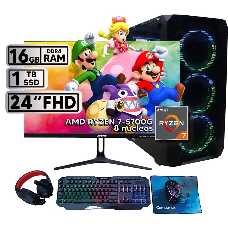 COMPUMAX - PC COMPUMAX GAMER AMD RYZEN 7-5700G 16GB RAM 1TB SSD MONITOR 24