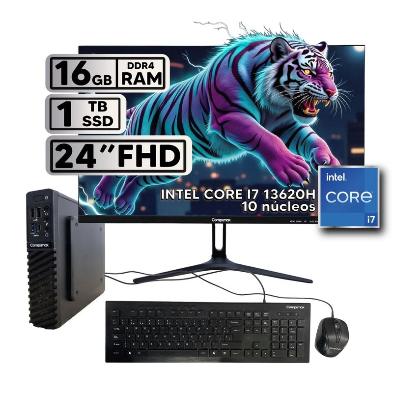 COMPUMAX - Computador de Mesa Compumax Core i7 13620H 16GB SSD 1TB Monitor 24” 120Hz