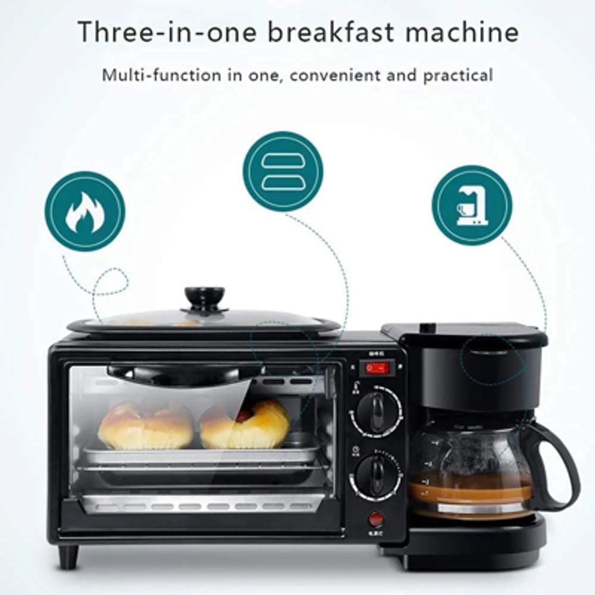SOKANY - Horno Eléctrico 3 En 1 Cafetera - Plancha/tostador - Horno Color Negro