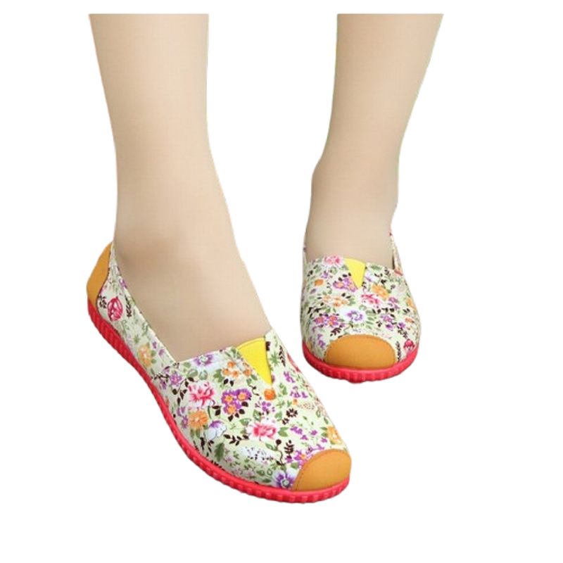 100 - Alpargatas Estilo Casual Floreadas Con Beige
