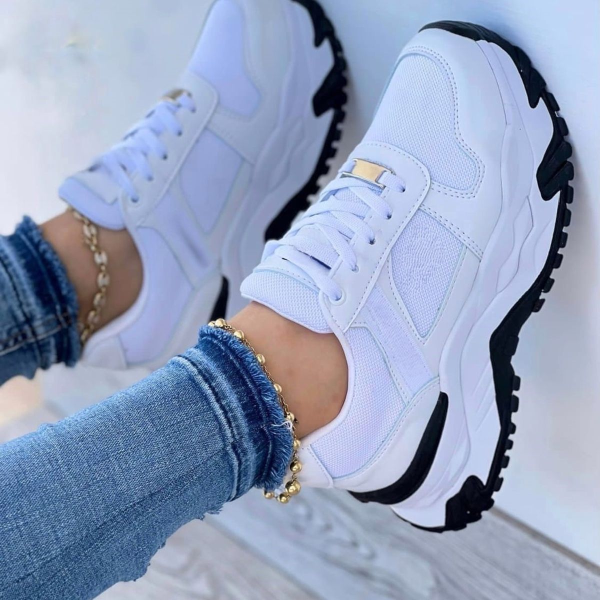 NACIONAL - Tenis Blanco Negro Dama Zapatillas Zapatos Mujer Lindos Moda Casual