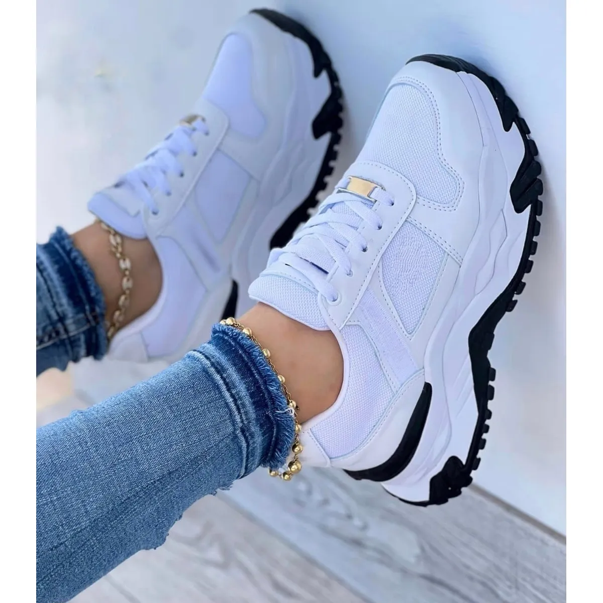 NACIONAL - Tenis Blanco Negro Dama Zapatillas Zapatos Mujer Lindos Moda Casual