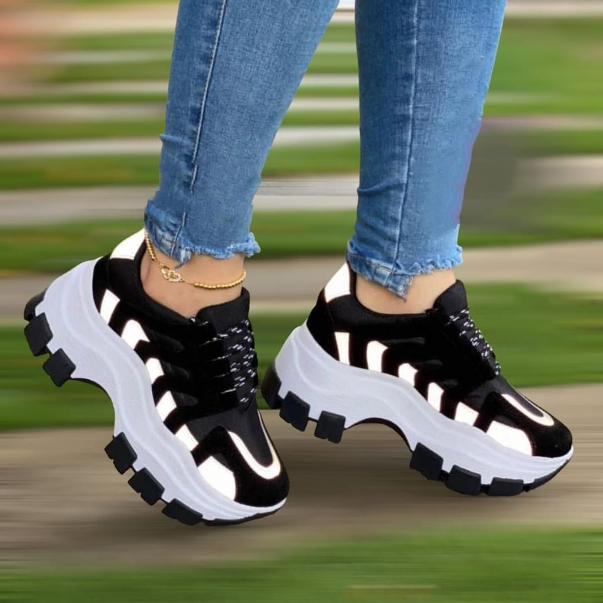 NACIONAL - Tenis Negro Dama Zapatillas Zapatos Mujer Lindos Moda Casual