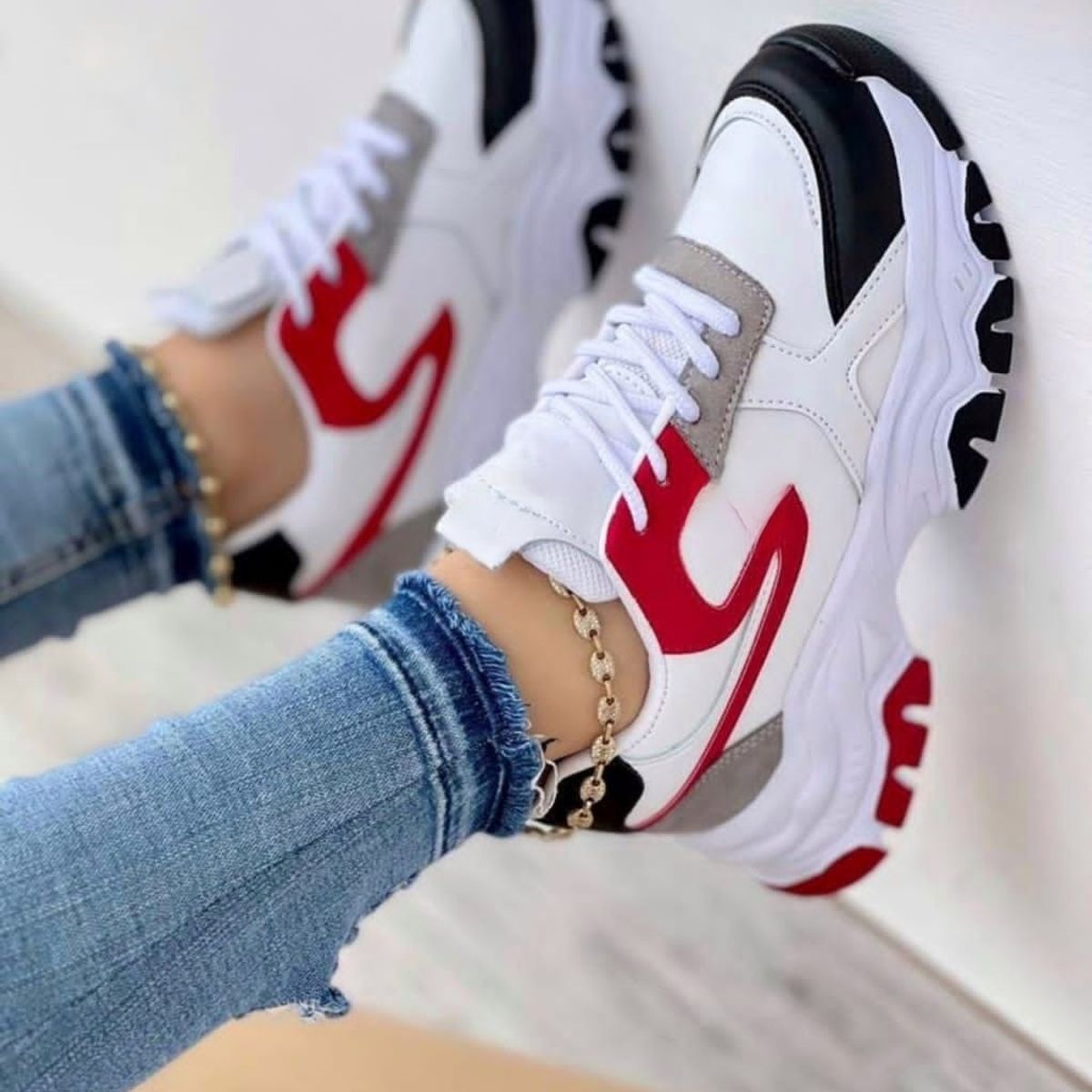 NACIONAL - Tenis Blanco Rojo Dama Zapatillas Zapatos Mujer Lindos Moda Casual