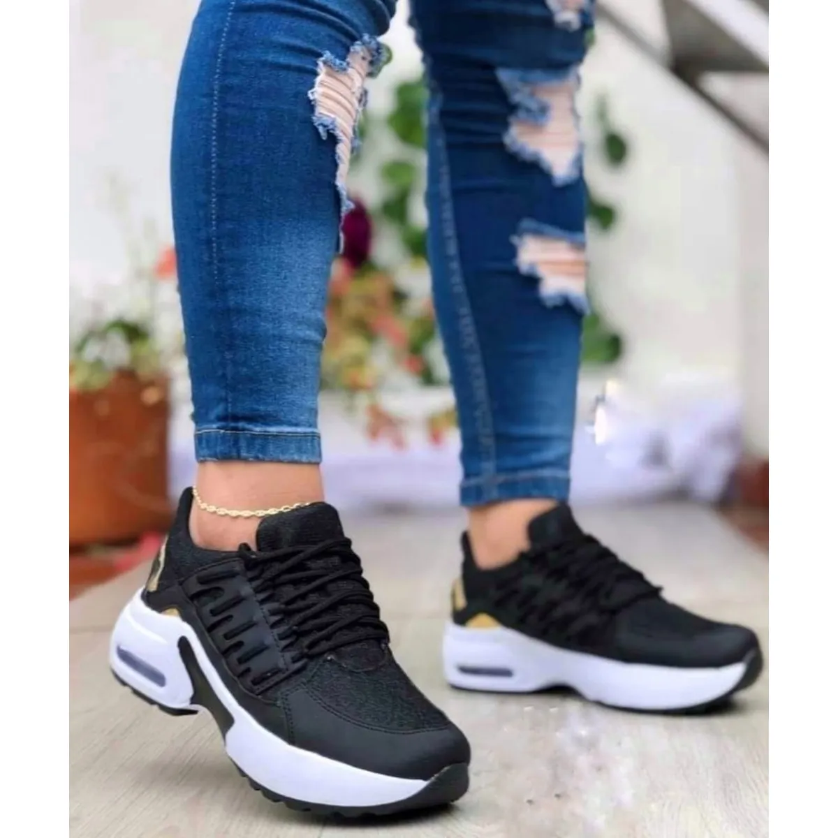 NACIONAL - Tenis Negro Dama Zapatillas Zapatos Mujer Lindos Moda Casual