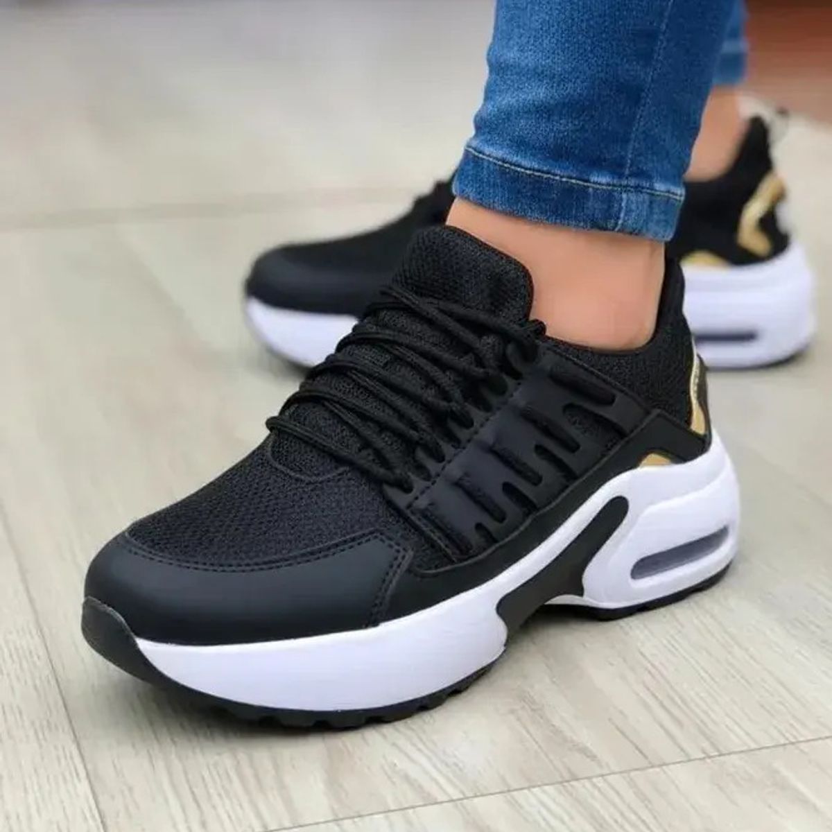 NACIONAL - Tenis Negro Dama Zapatillas Zapatos Mujer Lindos Moda Casual