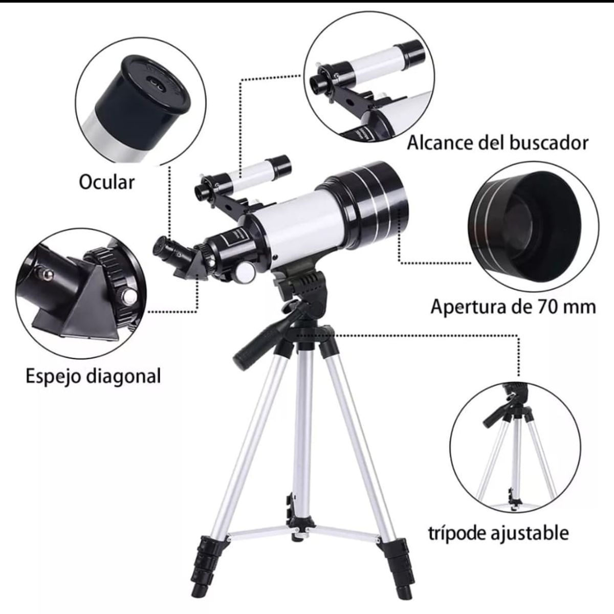 GENERICO - Telescopio Astronómico Monocular Con Tripode blanco
