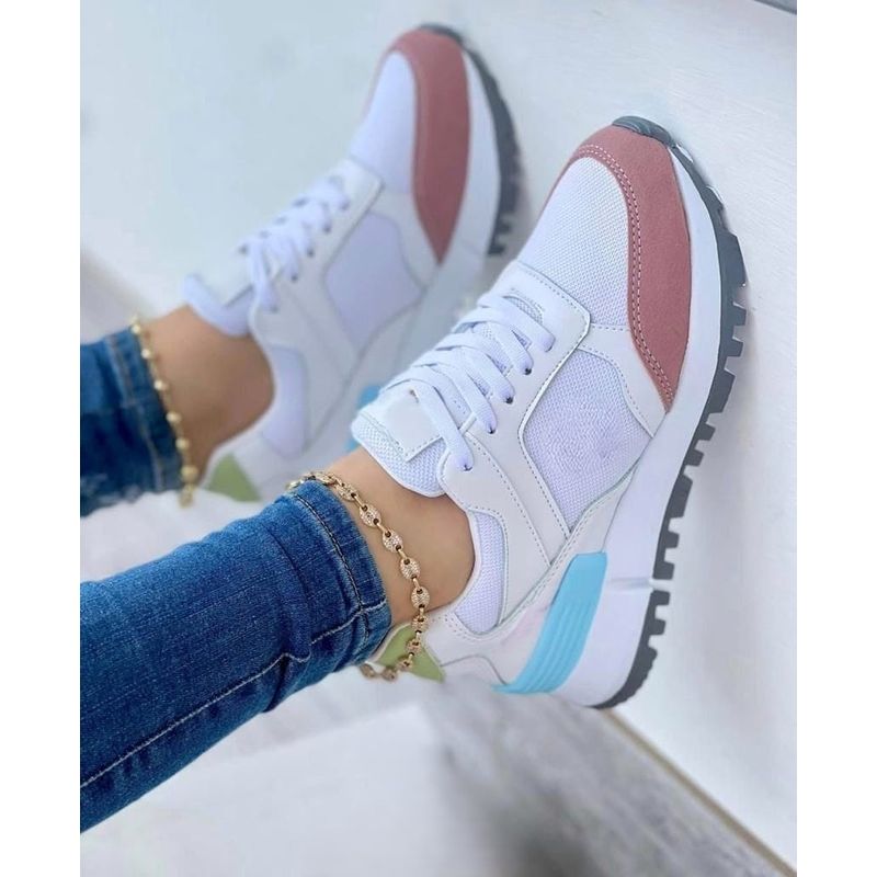 NACIONAL - Tenis Blanco Rosa Dama Zapatillas Zapatos Mujer Lindos Moda Casual