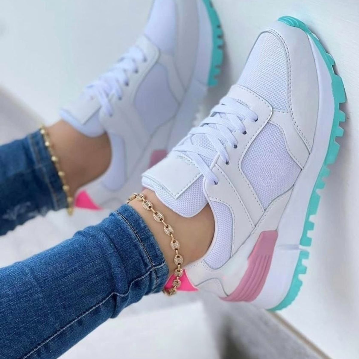 NACIONAL - Tenis Turquesa Rosa Dama Zapatillas Zapatos Mujer Lindos Moda Casual