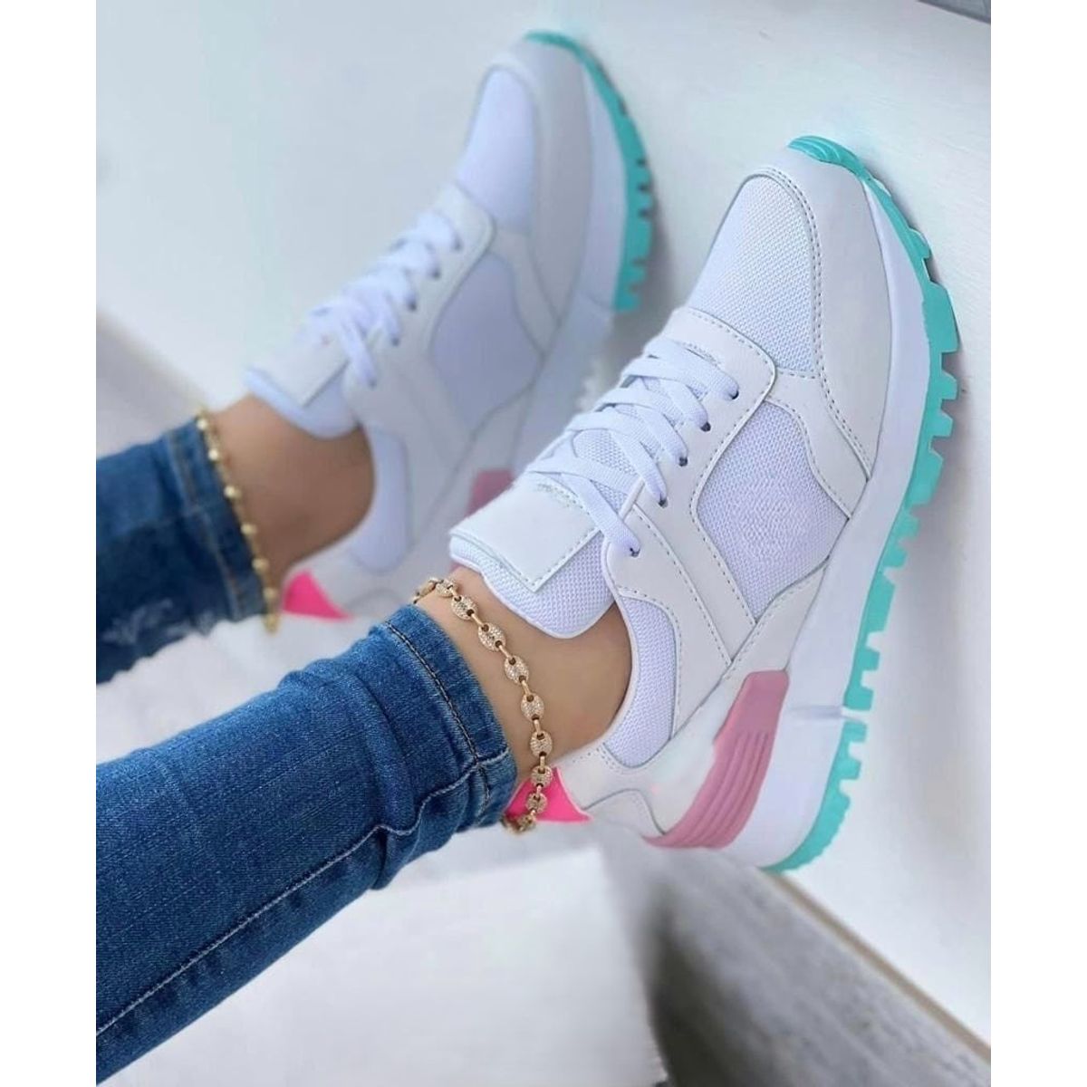 NACIONAL - Tenis Turquesa Rosa Dama Zapatillas Zapatos Mujer Lindos Moda Casual