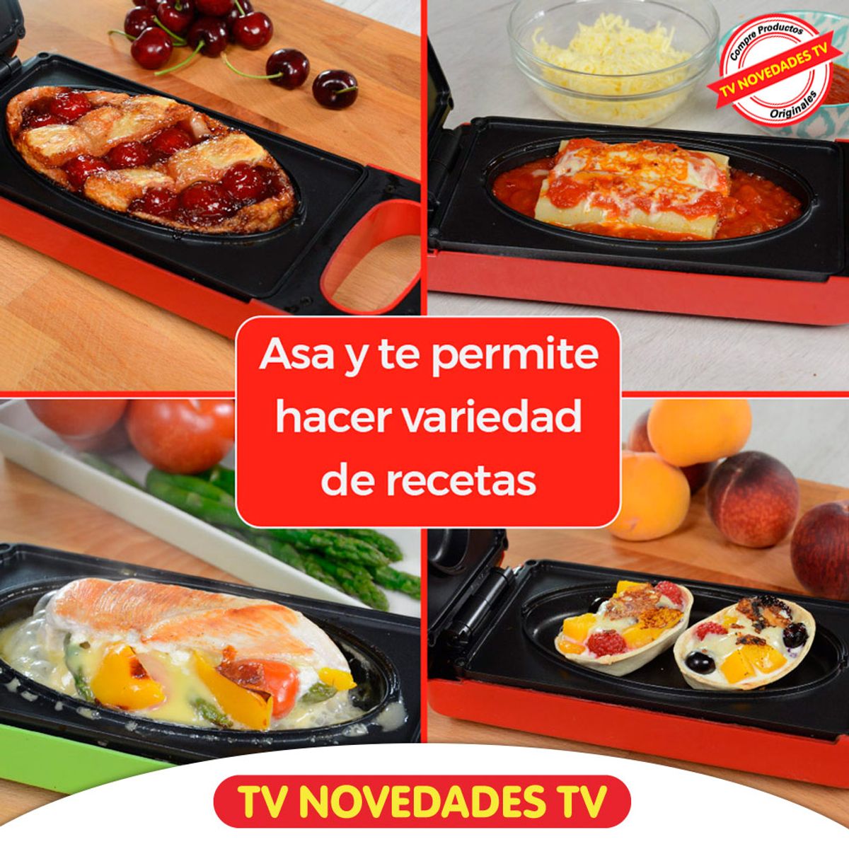 TV NOVEDADES - Sartén Parrilla Horno Eléctrico Doble Placa Express Cooker Rojo