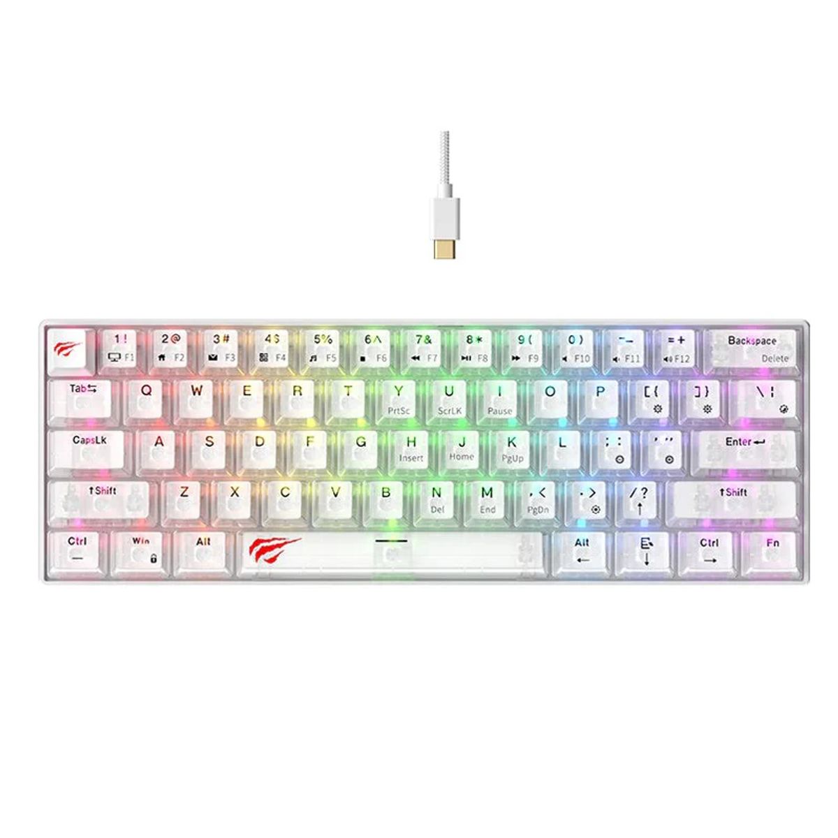 HAVIT - TECLADO MECANICO COMPACTO BLANCO CABLE TIPO C HAVIT 61 TECLAS RGB