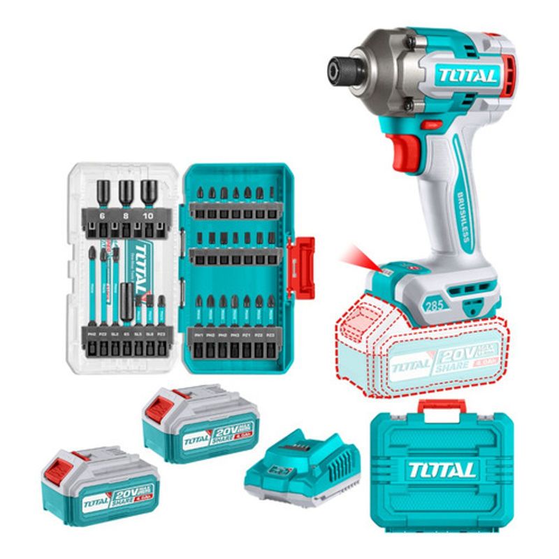 TOTAL - Atornillador De Impacto Industrial 285nm 20v Total + 31 Pzs