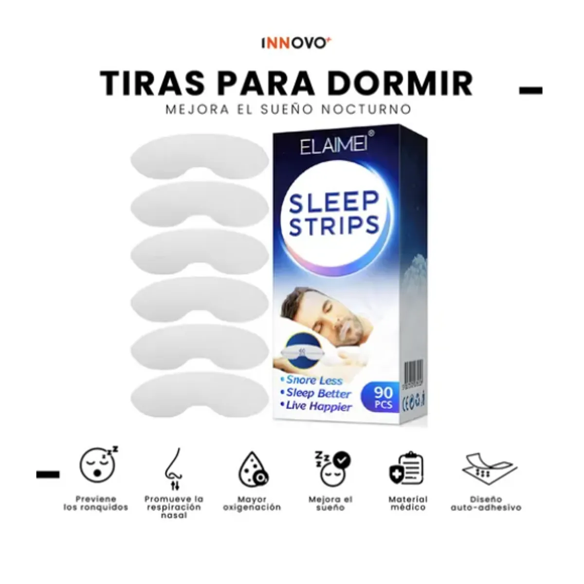 INNOVA - Tiras Para Dormir Antirronquidos 90 Pcs Mejora La Respiración