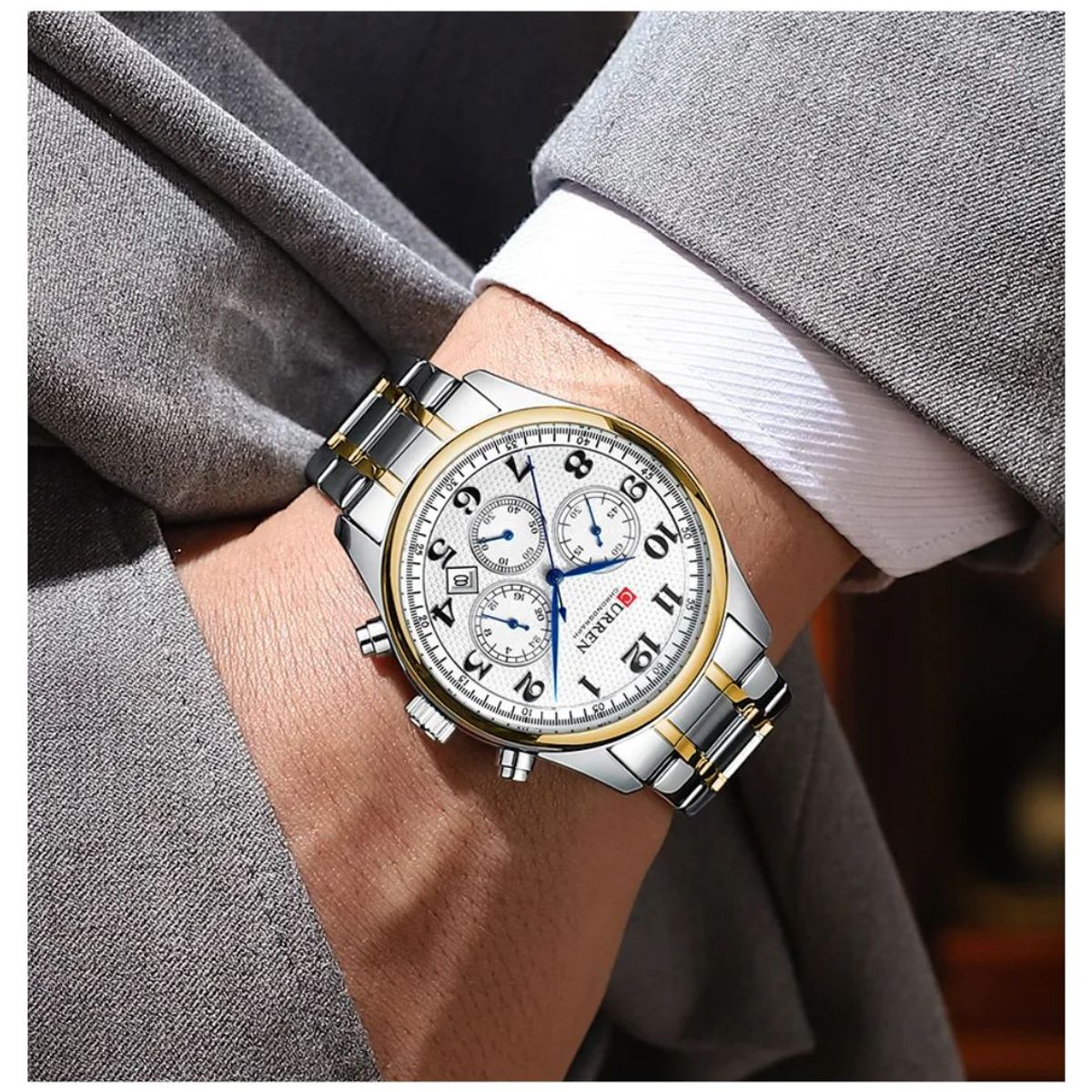 CURREN - Reloj CURREN Cronografo 8466 Para Hombre - Blanco Bicolor