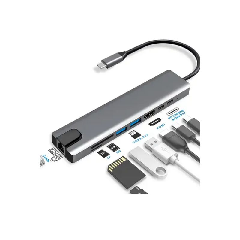 INNOVA - Hub Adaptador USB C 8 En 1 Multipuerto Ethernet Multiplicador
