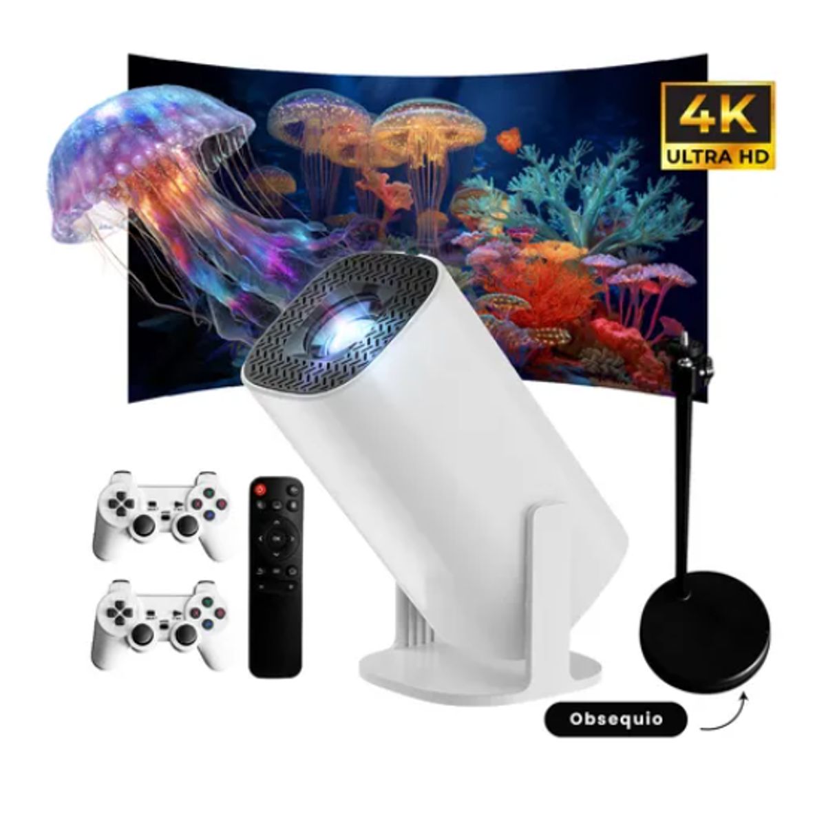 INNOVA - Proyector Smart P30 Max Pro 4k Android 11 2 Controles + Base Ajustable