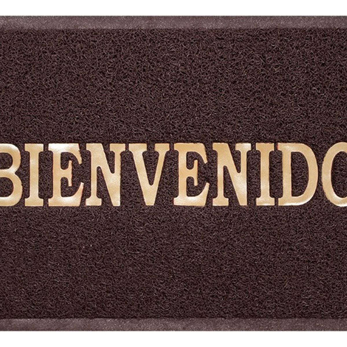 DISTRIONLINE - Tapete Atrapa Polvo PVC de Bienvenida, Marrón oscuro letras doradas 35 x 55 cm