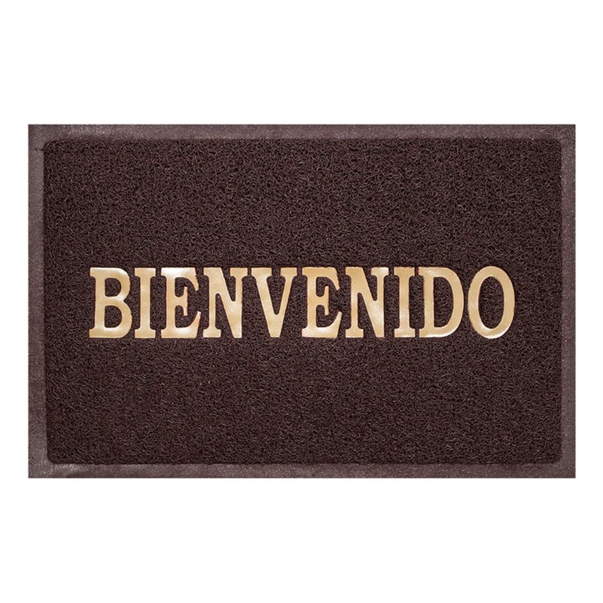 DISTRIONLINE - Tapete Atrapa Polvo PVC de Bienvenida, Marrón oscuro letras doradas 35 x 55 cm