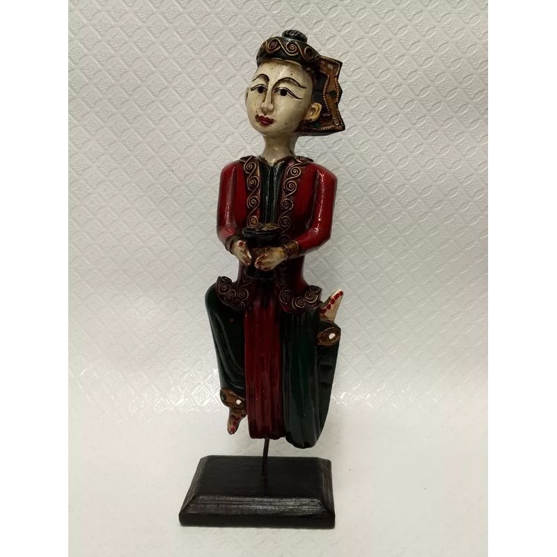 HINDU - Escultura Talla En Madera Cedro Y Oleo Diosa Tailandesa