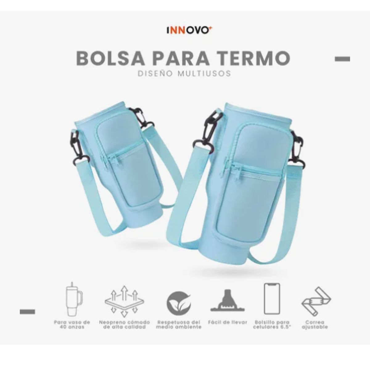 INNOVA - Funda Porta Termo Compatible Stanley Con Compartimientos Innovo Azul