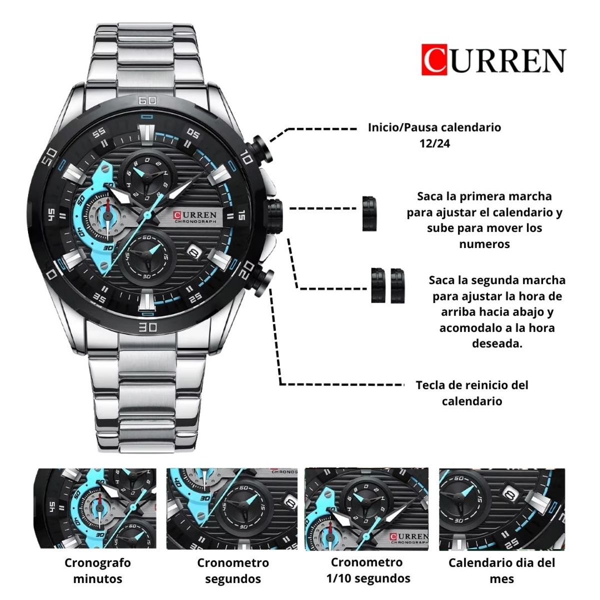 CURREN - Reloj CURREN Cronografo 8402 Para Hombre - Plateado