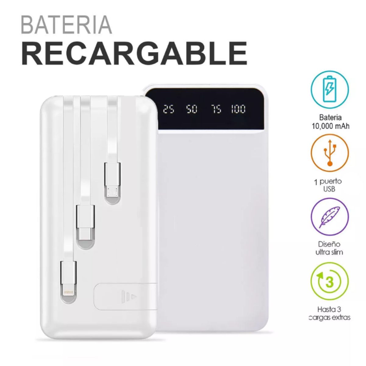 GENERICO - POWER BANK 3 EN 1 CON DE 10.000 mAh