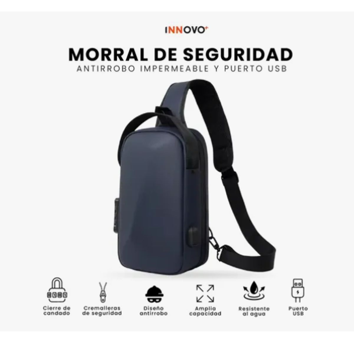 INNOVA - Bolso Antirrobo Impermeable Con Puerto USB Candado Seguridad