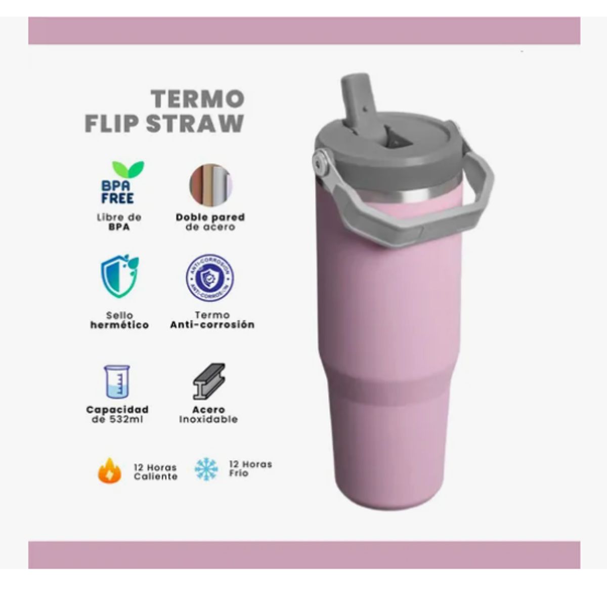 INNOVA - Termo Acero Inoxidable 900ml Flip Straw Antiderrames Lila