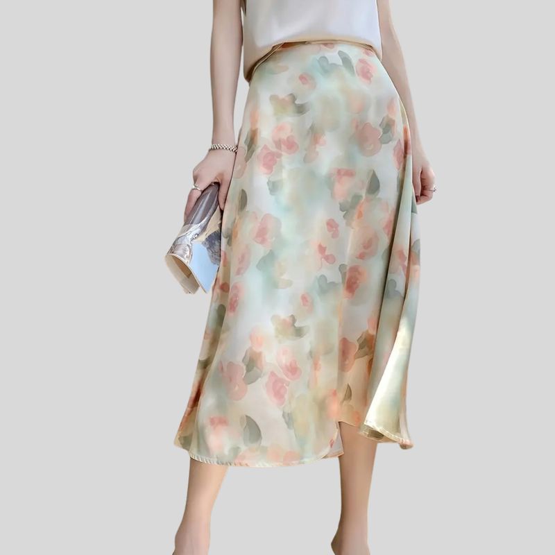YURELKSHOP - FALDA MIDI SEMICAMPANA RAYÓN MUJER MULTICOLOR