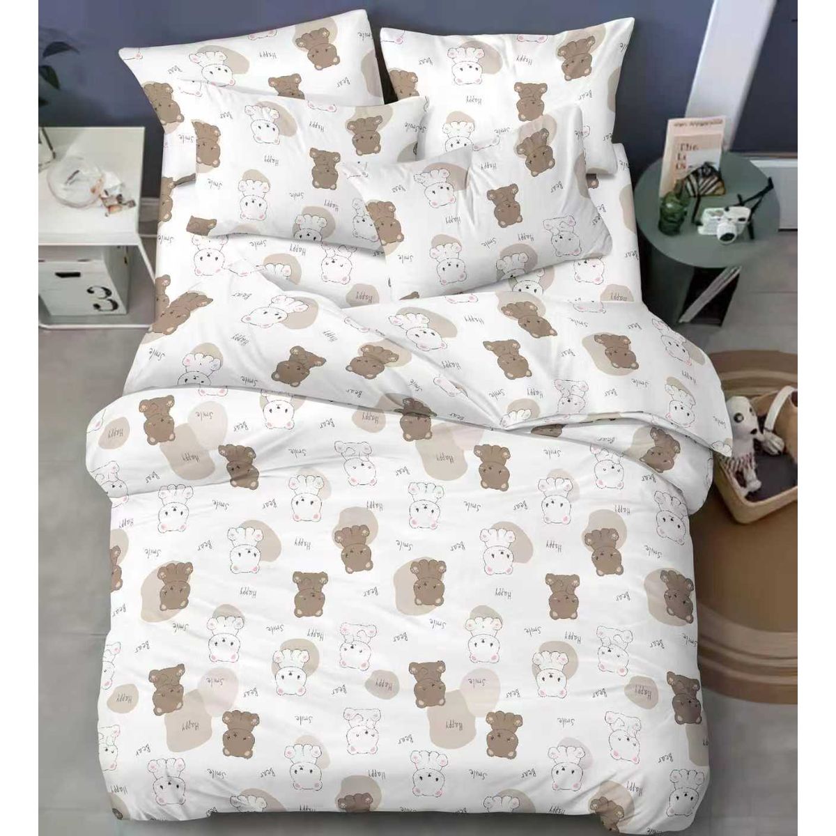 SIRENITAS - Juego de sabanas Cama Semidoble Blanco diseño de Osos