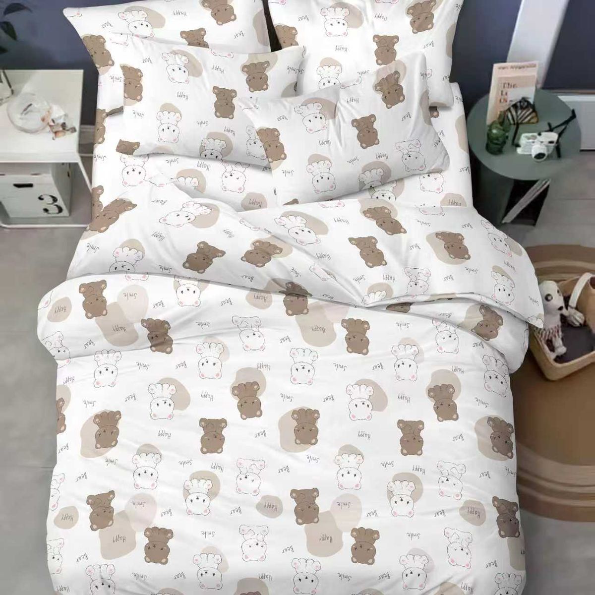 SIRENITAS - Juego de sabanas Cama Doble Blanco diseño de Osos