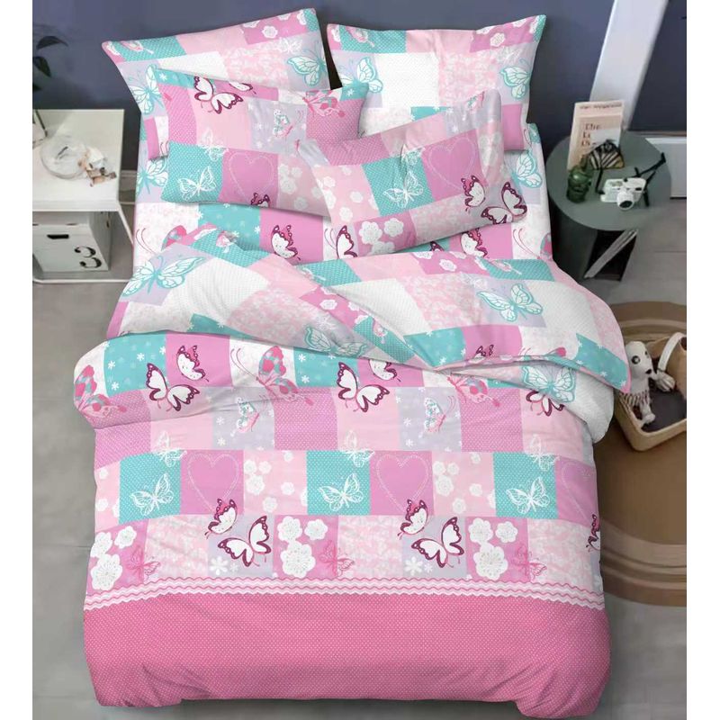 SIRENITAS - Juego de sabanas Cama Sencilla Mariposa Cuadros Rosa