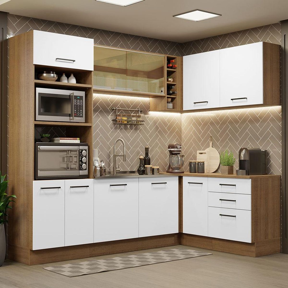 MADESA - Cocina Integral de Esquina Agata 4.00 m Marrón/Blanco 01