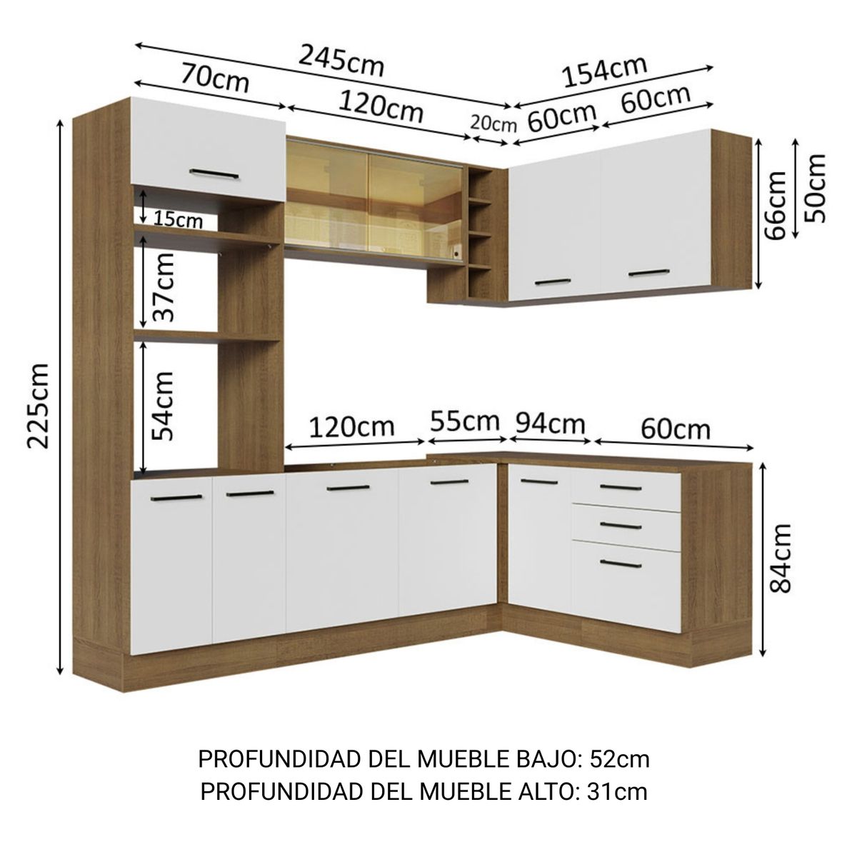 MADESA - Cocina Integral de Esquina Agata 4.00 m Marrón/Blanco 01