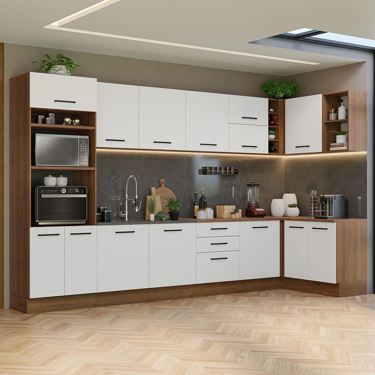 MADESA - Cocina Integral de Esquina Agata 5.00 m Marrón/Blanco 01
