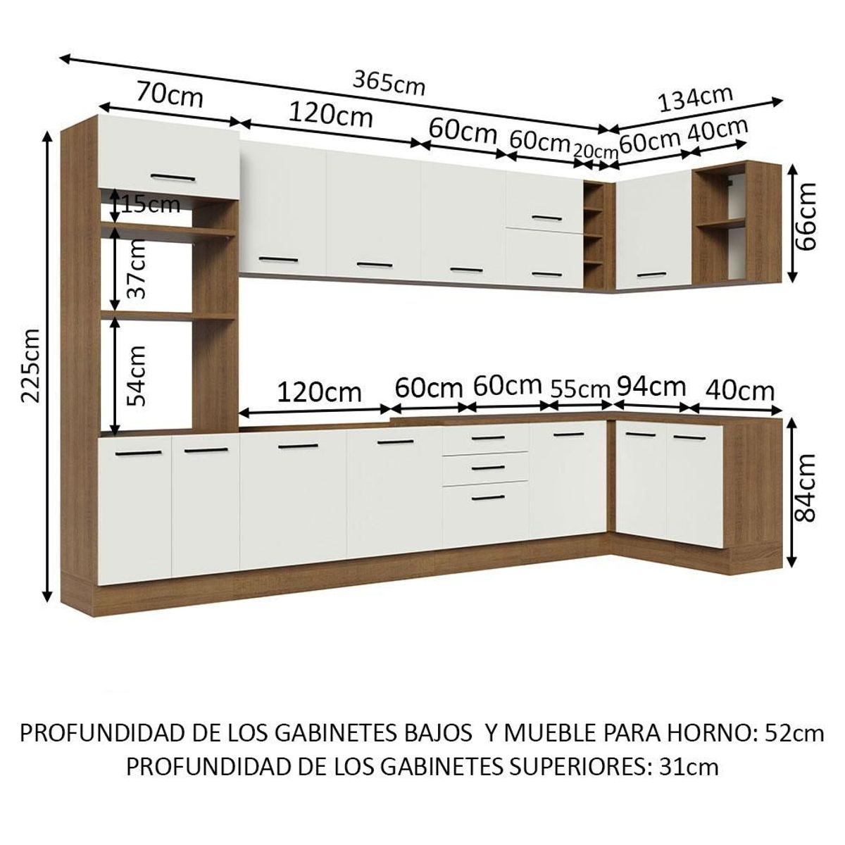 MADESA - Cocina Integral de Esquina Agata 5.00 m Marrón/Blanco 01