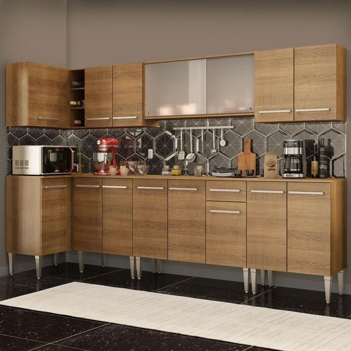 MADESA - Cocina Integral de Esquina Emilly Jazz 3.60 m Marrón