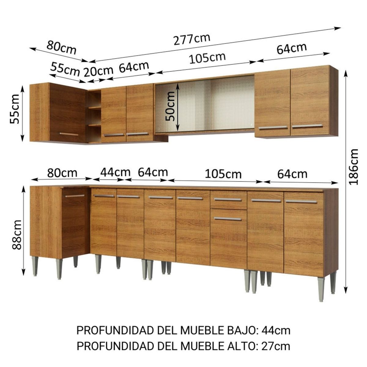 MADESA - Cocina Integral de Esquina Emilly Jazz 3.60 m Marrón